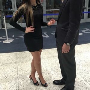 Express Black Long Sleeve Mini Dress w/ Mesh